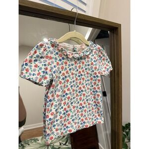 Mini Boden Girls Floral Ruffle Collar Puff Sleeve Top 2-3 Years Beige Floral